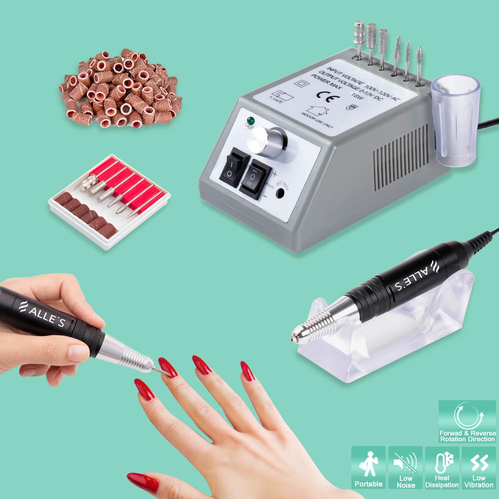 30000 RPM Professional Nail Drill Machine Efile Electric Nail Filer Kit for Finger Toe Nails, Acrylic Gel Nails, Manicure Pedicure Drill with 6Pcs Nail Bits, 106Pcs Sanding Bands - Grey