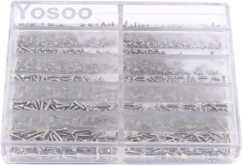 Yosoo 1000pcs Stainless Steel 1.6-5.5mm Screws Assortment Tiny Screw Kit Small Micro Eyeglass Watch Screw Assortment for Eyeglass Watch Clock Repair Tool