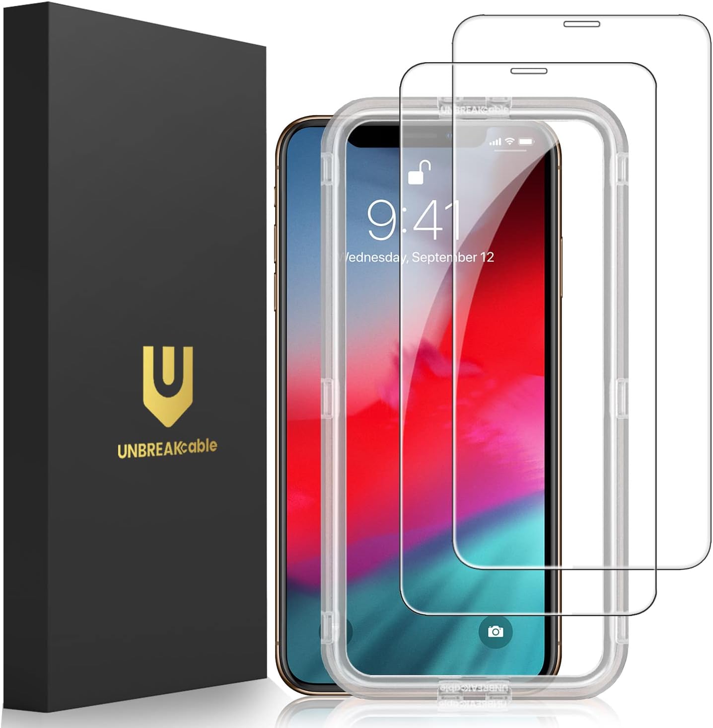 UNBREAKcable 2Pcs Screen Protector for iPhone X/XS/ 11 Pro, Double Defense Series Shatterproof Tempered Glass [Easy Installation Frame] [99.99% HD Clear] [9H Hardness] for iPhone 5.8 inch - 2 Pack