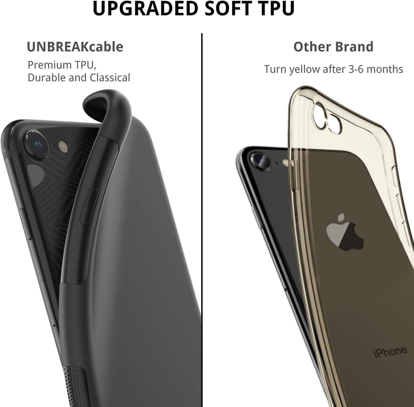 UNBREAKcable Case for iPhone 7/8 XR, SE, 13/13 Pro case [ Shock-Absorption][ Anti-Scratch][ Soft Frosted TPU] Ultra Thin Cover Protective Case Matte Black