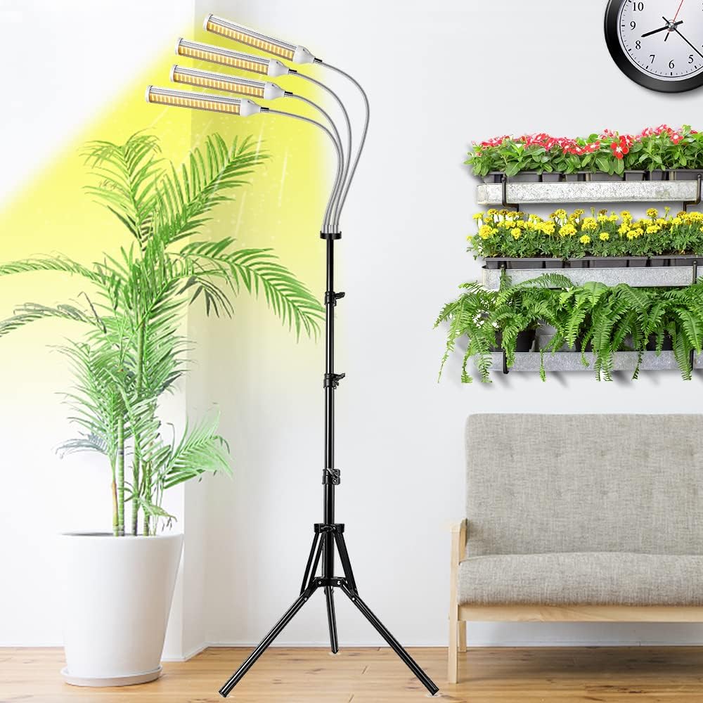 Garpsen Plant Lamp LED with Stand, 420 LEDs Full Spectrum Plant Light for Indoor Plants, 4 Heads Grow Lamp with Adjustable Tripod, 3/6/12H Timer, 4 Types of Mode, 5 Brightness Levels