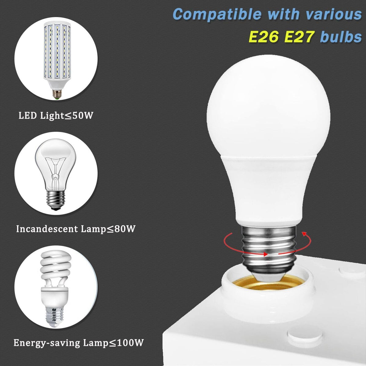 Motion Sensor Light Socket Smart Screw in Light Bulb Outlet Compatible with E26/E27 Motion Activated Light Bulb Holder Adapter Automatic Light Control for Garage Storage Room (E27 SOCKET)