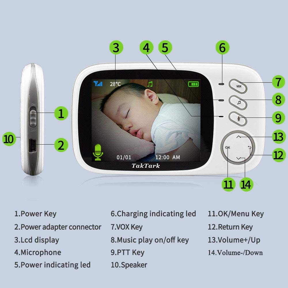 Vb603 Wireless Video Color Baby Monitor with 3.2Inches LCD 2 Way Audio Talk Night Vision Surveillance Security Camera Babysitter