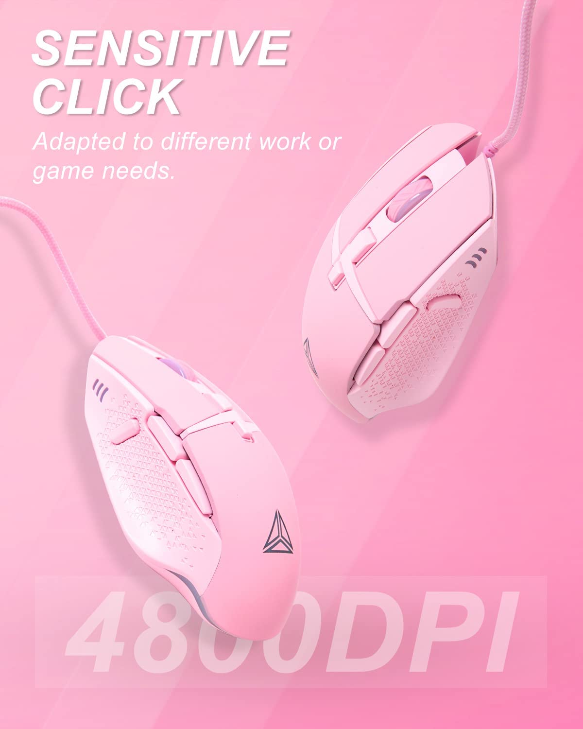 iTopschy Pink Wired Gaming Mouse, USB Optical Wired Mouse with RGB Backlight 4 Levels Adjustable DPI up to 4800 Ergonomic 8 Programmable Buttons Design PC Computer Mice for Mac Windows Gamer,Pink