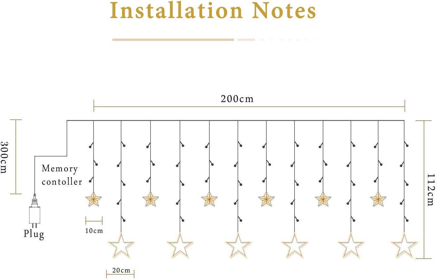 2M Star Curtain Lights 12 Stars 138 LEDs Warm White Star Window Lights with 8 Modes IP44 Waterproof Christmas Curtain Fairy Lights for Home Garden Christmas Wedding Party Holiday