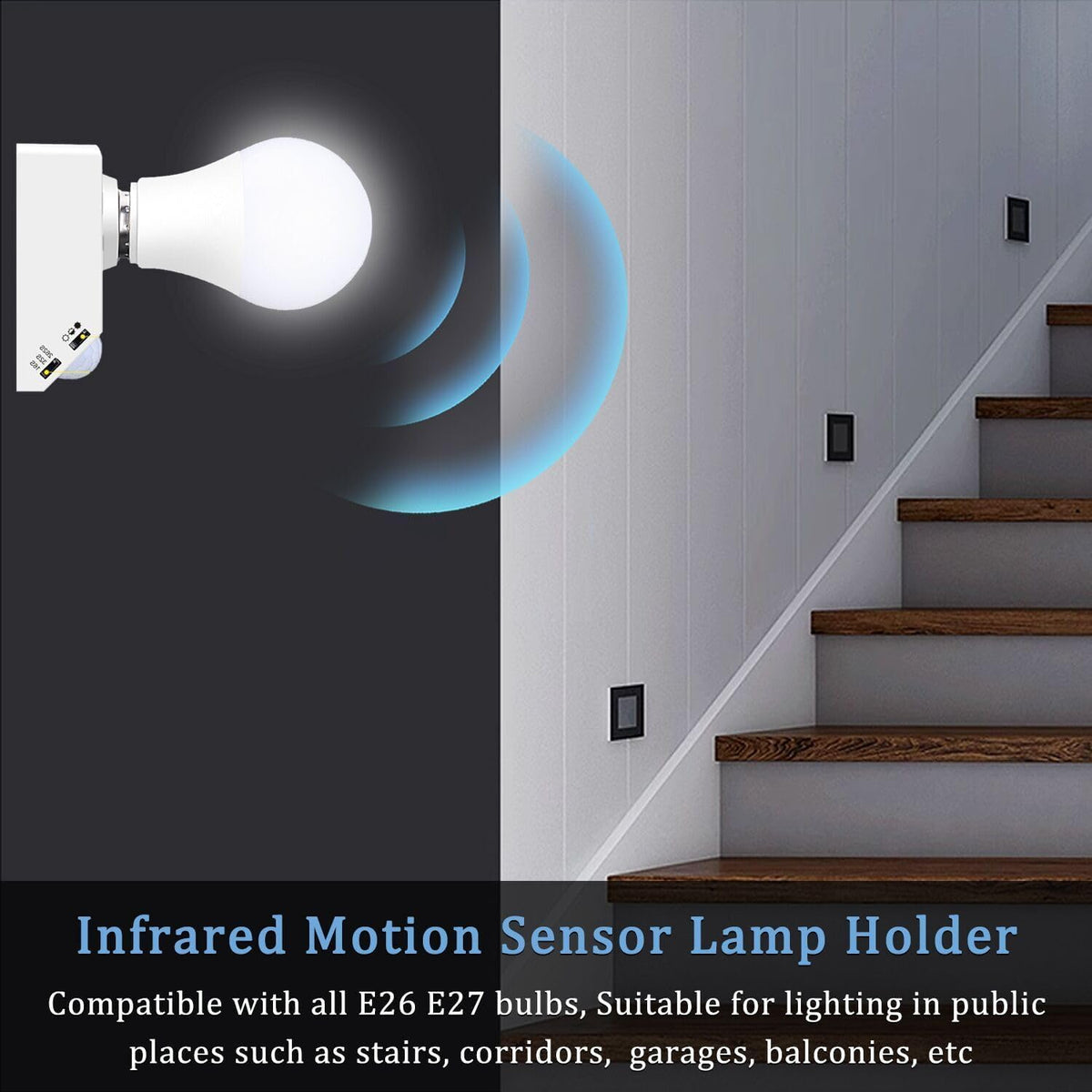 Motion Sensor Light Socket Smart Screw in Light Bulb Outlet Compatible with E26/E27 Motion Activated Light Bulb Holder Adapter Automatic Light Control for Garage Storage Room (E27 SOCKET)