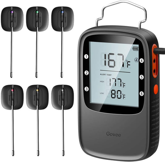 Govee Bluetooth Meat Thermometer for iPhone/Android, Wireless BBQ Thermometer with 6 IPX7 Waterproof Probes, Remote Food Cooking Thermometer with Timer for Grill & Smoker(230ft Working Distance)