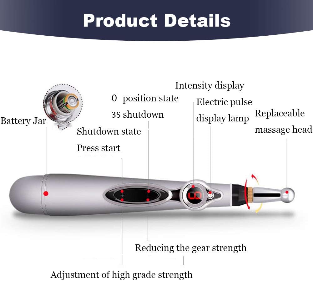 Acupuncture Pen, Meridian Energy Pen, Electronic Acupuncture Pen, Electronic Acupuncture Pen Pain Relief Therapy Pen, Massager Relief Pain Tools with 3 Massage Heads 9 Levels