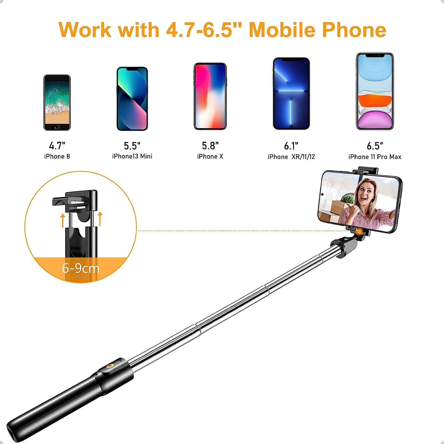 Gritin Selfie Stick, 3 in 1 Bluetooth Selfie Stick Tripod, Extendable and Portable Selfie Stick with Detachable Wireless Remote & Stable Tripod Stand, Compatible with iPhone/Galaxy/Huawei, etc.