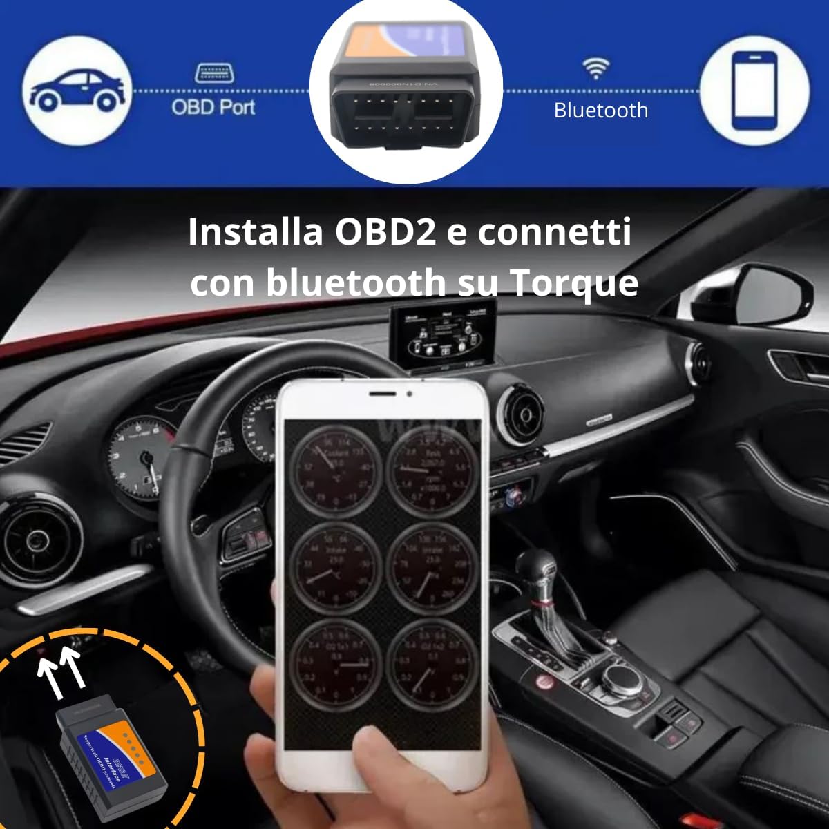 ELM327 OBD2 OBD2 OBD2 Bluetooth Diagnostic Scanner, OBD Scanner, OBD Diagnosis, Multi Brand Compatible with iOS Android Windows Devices