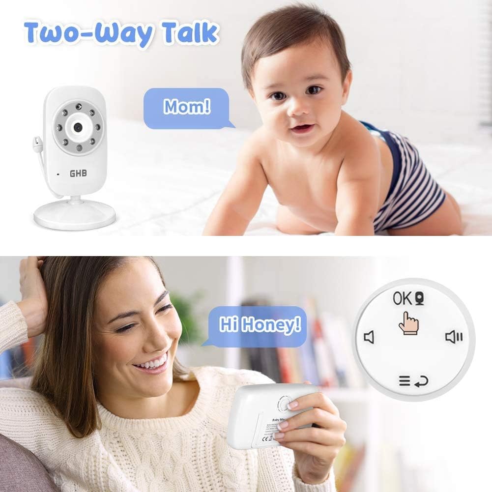 GHB Baby Monitor Video Baby Monitor with Camera Digital Zoom Infrared Night Vision Temperature Monitoring Lullaby Two-Way Talk Support Multi Cameras