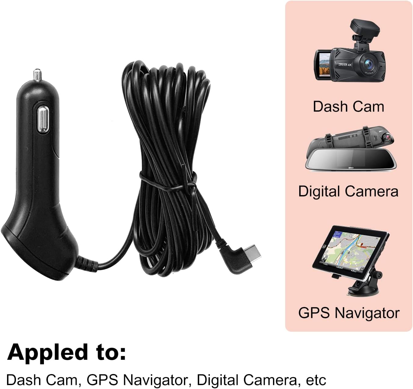 Car Camera Charger Mini USB, With Hidden USB Port Car Charger with 11.5ft,Compatible with All Mini Usb Port Dash Cam, GPS Navigator,Android Devices.