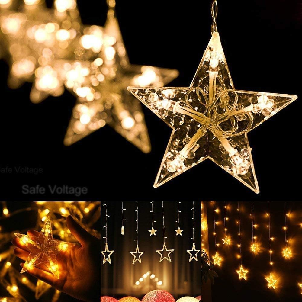 2M Star Curtain Lights 12 Stars 138 LEDs Warm White Star Window Lights with 8 Modes IP44 Waterproof Christmas Curtain Fairy Lights for Home Garden Christmas Wedding Party Holiday