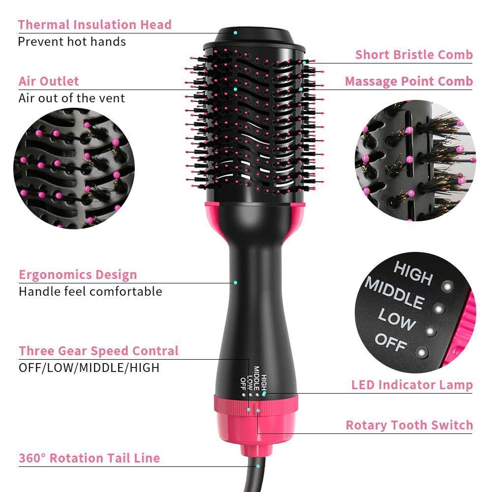 One Step Hot Air Brush 4 in 1 Hair Dryer And Styler Volumizer For Women Straightening, Curling, Salon Negative Ion Ceramic Blow Dryer Brush For All Hair Types, 1200WAtts, Multicolour