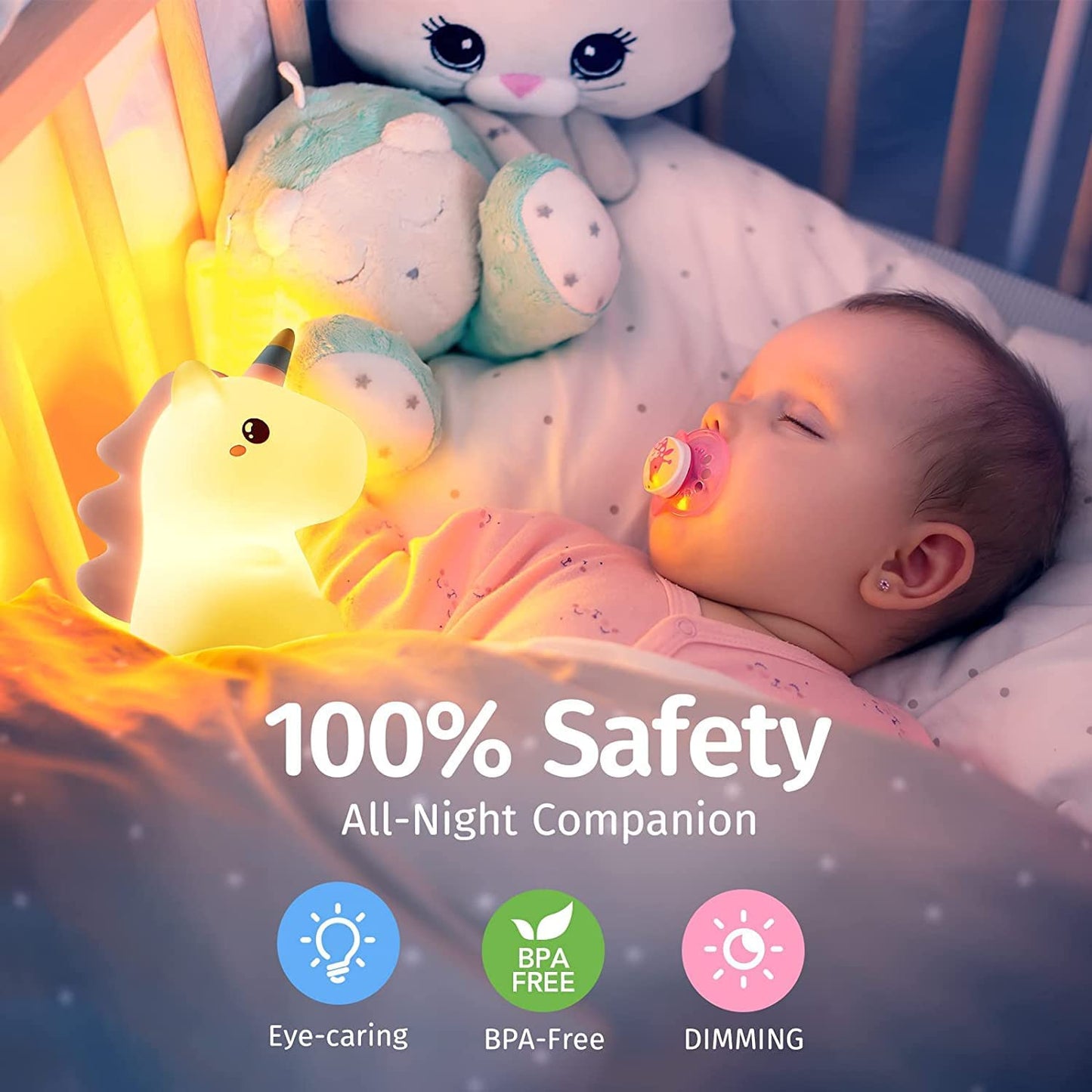 One Fire Unicorn Night Light Children, 16 Colours Kawaii Night Light Baby LED Bedside Lamp Baby Room, Silicone Nursing Light Dimmable Touch for Unicorn Gifts for Girls, Cute Night Lamp Children's Room