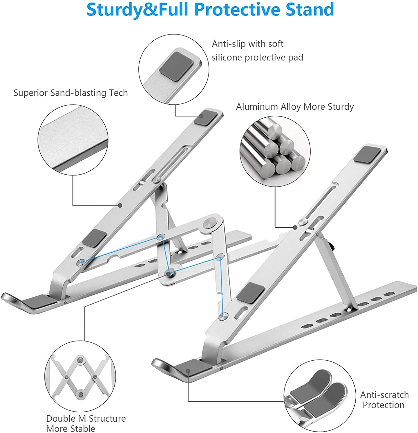 Laptop Stand for Desk, Ergonomic Adjustable Aluminum Foldable Portable Computer Stand, Lecterns & Podiums, Fits 10-15.6" MacBook Air Pro HP Lenovo Dell Laptops & Tablets(Silver)