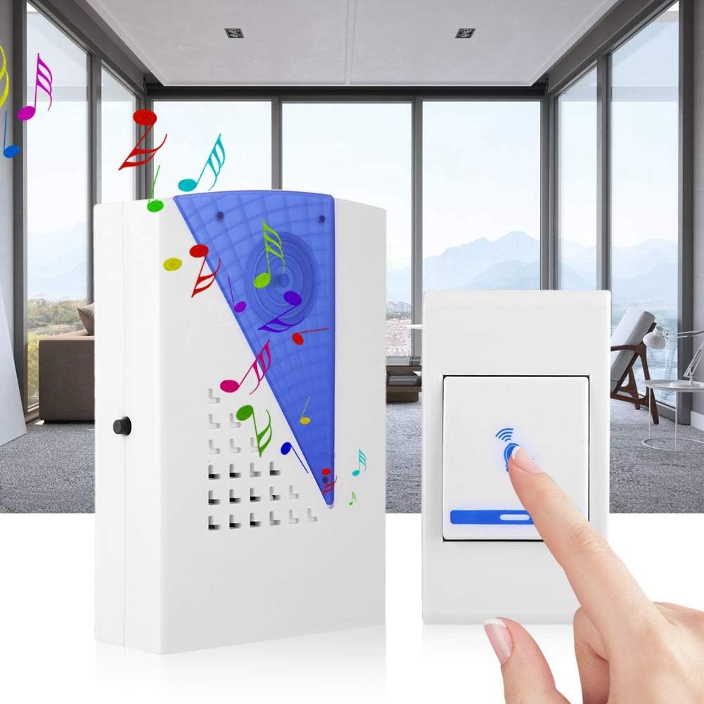 NWZ NZ-185 Mini Doorbell Door Chime Kit with 18 Ringtones Receiver Transmitter Wireless Doorbell with up to 30M Wireless Range Battery Operated for School Home Office Hotel