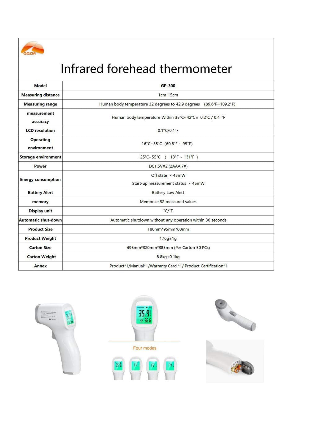 GP-300 Contactless Infrared Accurate Instant Reading Thermometer