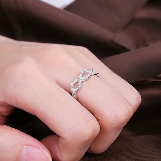 AOEDEJ Infinity Design Eternity Style 925 Sterling Silver CZ Engagement Band Ring