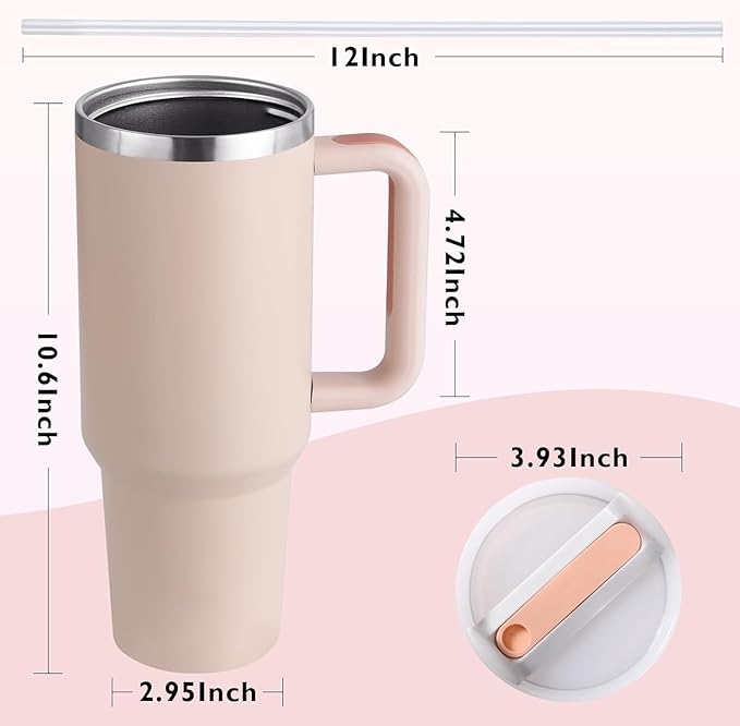 Tumbler with Handle and Straw Lid| Insulated Cup Reusable Stainless Steel Travel Mug Cup Holder Friendly | Gifts-Women,Men| Iced Coffee Hot and Cold Tea 1200ml