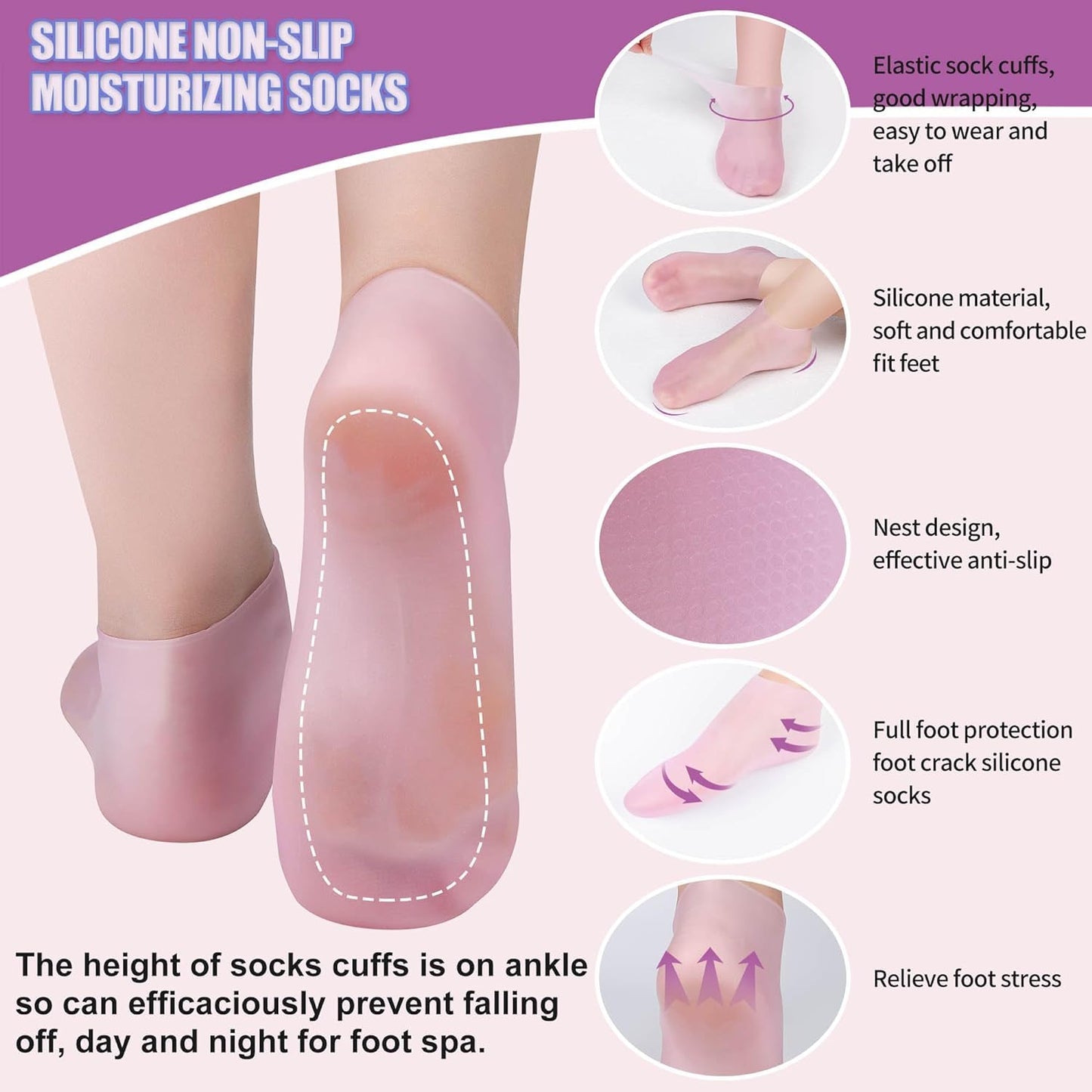 1 Pair Silicone Moisturizing Socks Women Foot Spa Pedicure Silicone Socks Foot Mask Exfoliating Beach Protective Gel Socks Anti Slip Aloe Socks for Dry Cracked Feet Calluses Foot Care