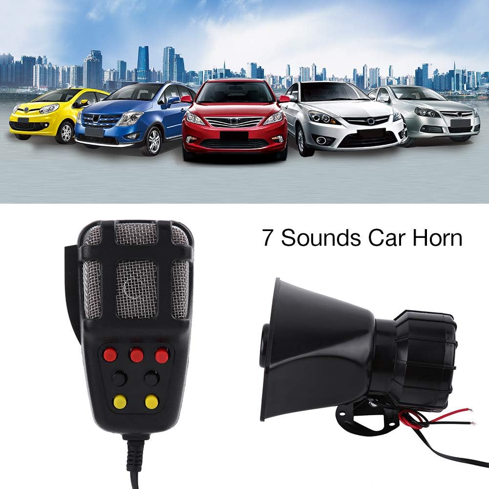 Siren 12 V, 7 Tone Sound Horn, Car Siren Speaker, Car Horn, Emergency Amplifier Alarm Trumpet, Speaker System, Horn 12 V, Megaphone with Siren and Microphone