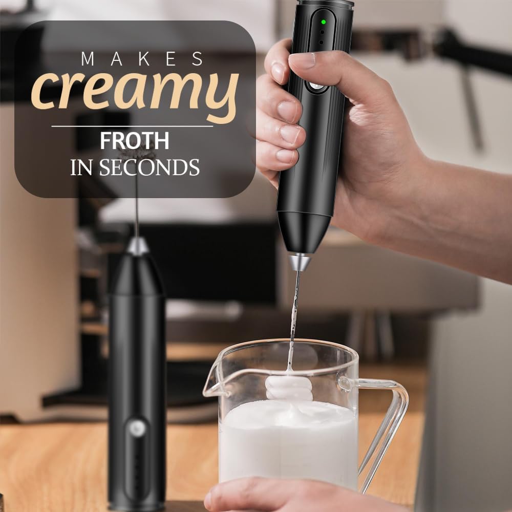Electric Coffee Beater Stainless Steel USB Rechargeable Coffee Frother with Electric Handheld Milk Frother, 3 Adjustable Foam Settings for Eggs, Milk, Lattes, Coffee, Matcha, Cappuccinos, And Hot Chocolate