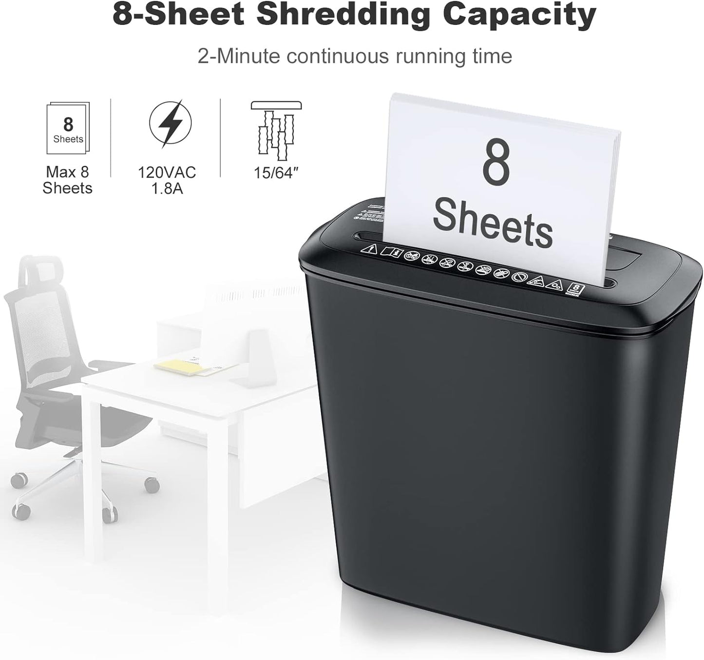 Bonsaii Paper Shredder, 8-Sheet StripCut for CD and Credit Card for Home Office Use with Overheat Protection, 3.4 Gallons Wastebasket, Black (S120-C)