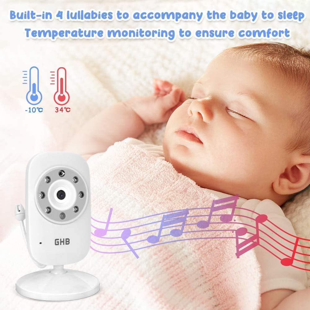 GHB Baby Monitor Video Baby Monitor with Camera Digital Zoom Infrared Night Vision Temperature Monitoring Lullaby Two-Way Talk Support Multi Cameras