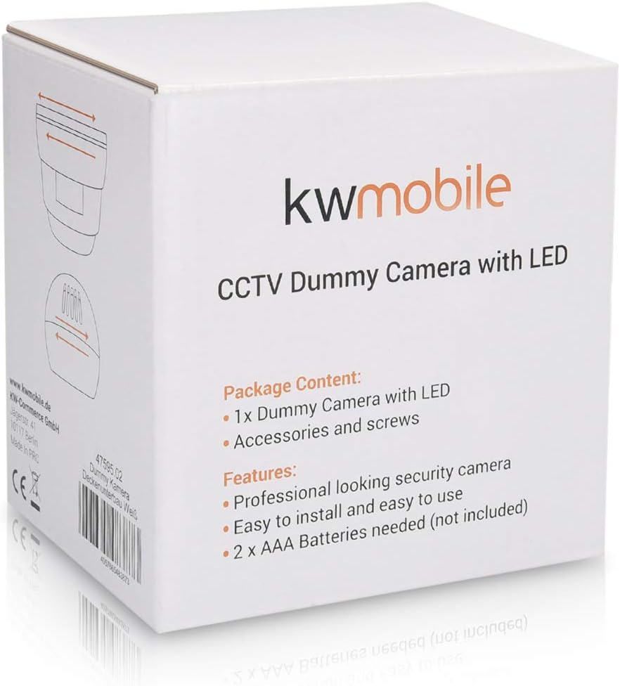 kwmobile Dummy Camera with Light - Fake CCTV Security Surveillance Dome with Flashing LED Lights - Theft Deterrent for Indoor or Outdoor Use - White