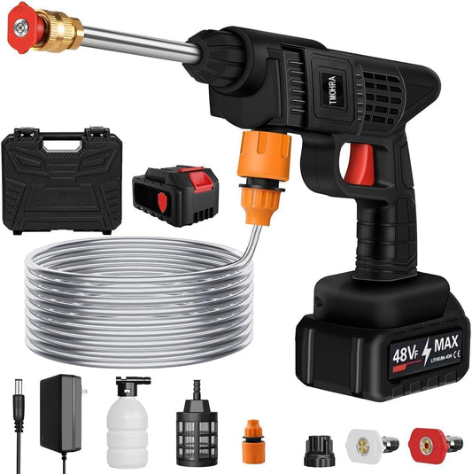 Cordless Pressure Washer Gun, 48V Lithium Battery Power Washer, 500PSI High Pressure Cordless Power Washer, Portable Pressure Washer with 6-in-1 Nozzle, Handheld Power Washer for Car,Garden,Home
