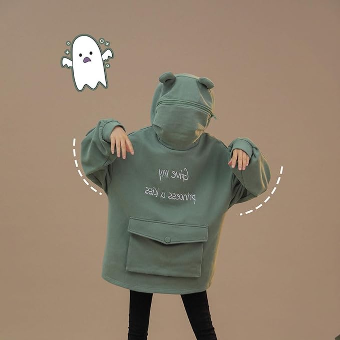 Franterd Hoodies Sweatshirts Womens Teens Girl Cute Pattern Cosplay Stitching Three-Dimensional Design Pocket Pullover