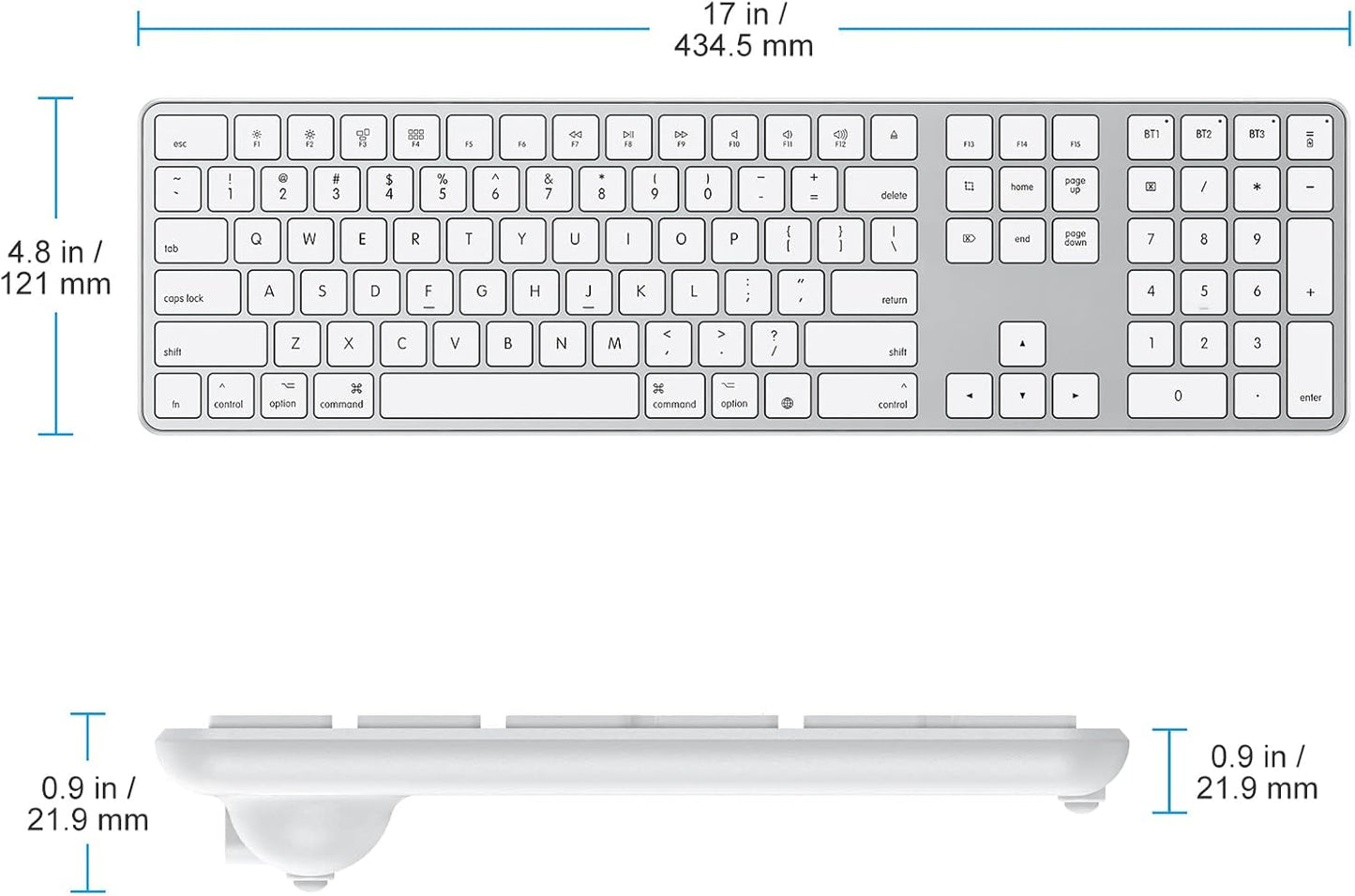 OMOTON Bluetooth Keyboard for Mac, Wireless Keyboard with Numeric Keypad, Multi-Device, Rechargeable, Compatible with MacBook Pro/Air, iMac, iMac Pro, Mac Mini, Mac Pro Laptop and PC (Silver)