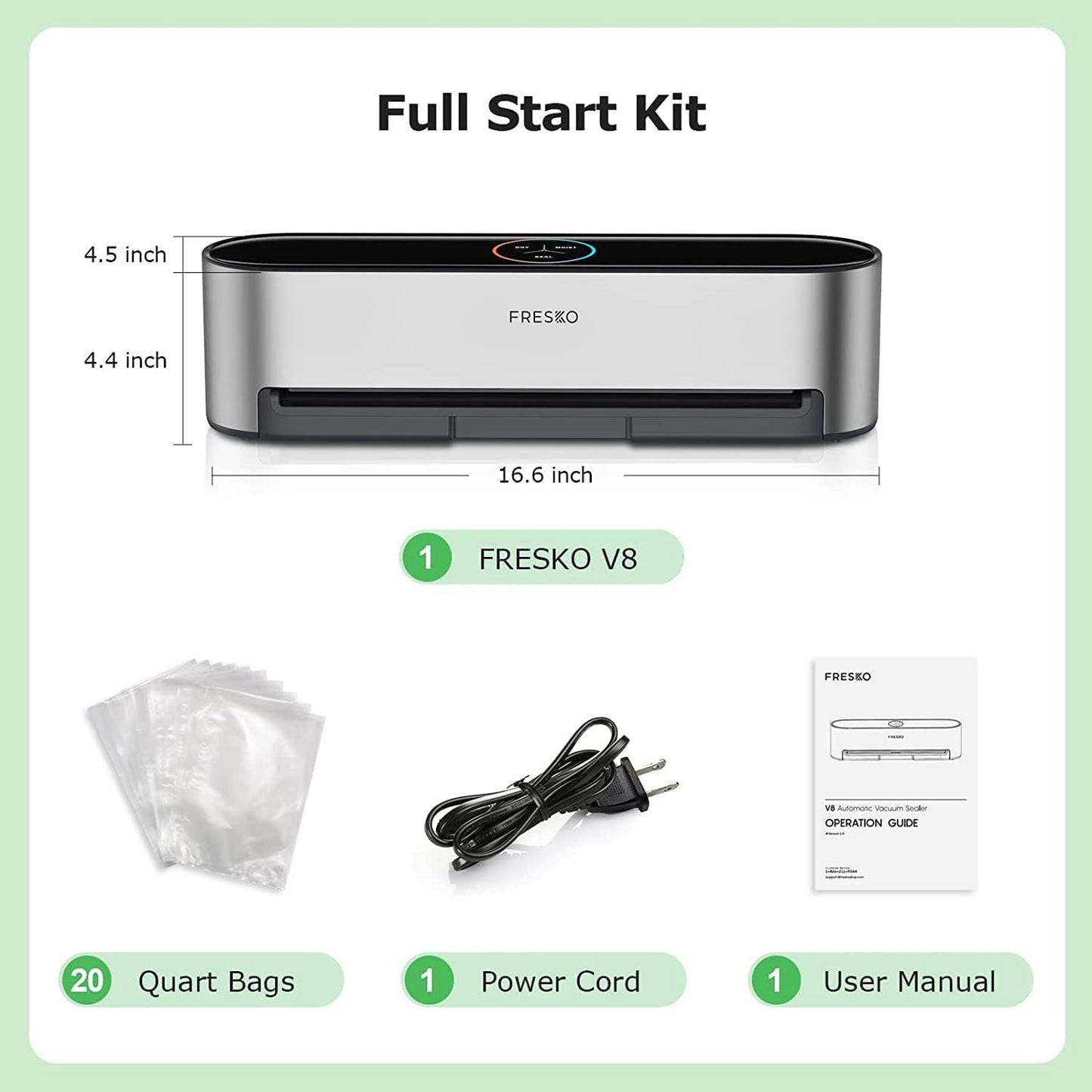 FRESKO Hands-Free Full Automatic Vacuum Sealer Machine with Food Preservation Bags, LED Touch Screen (ETL Certified)