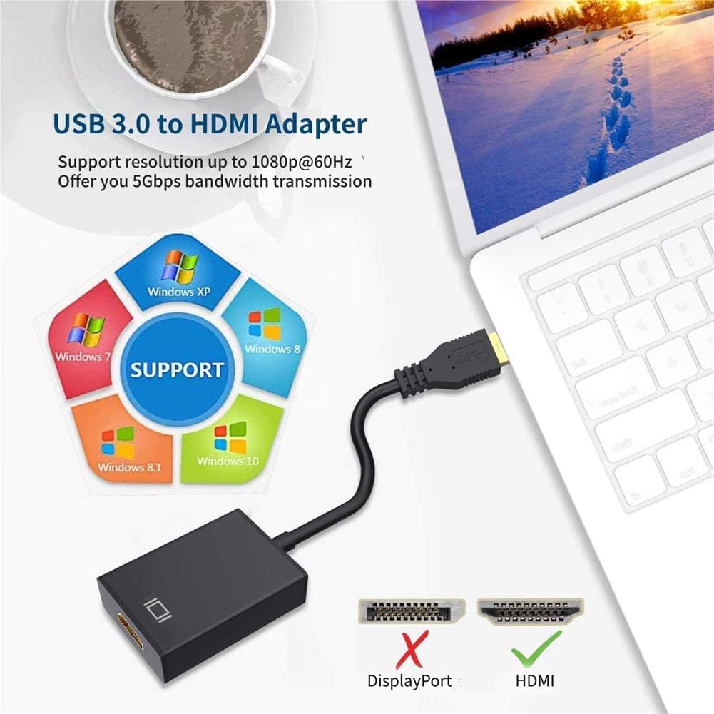 YMYH USB 3.0 to HDMI Adapter, 1080P Full HD USB to HDMI Adapter Video Audio Multi-Display Converter Adaptor for PC Laptop Projector HDTV Compatible with Windows XP 10/8.1/8/7