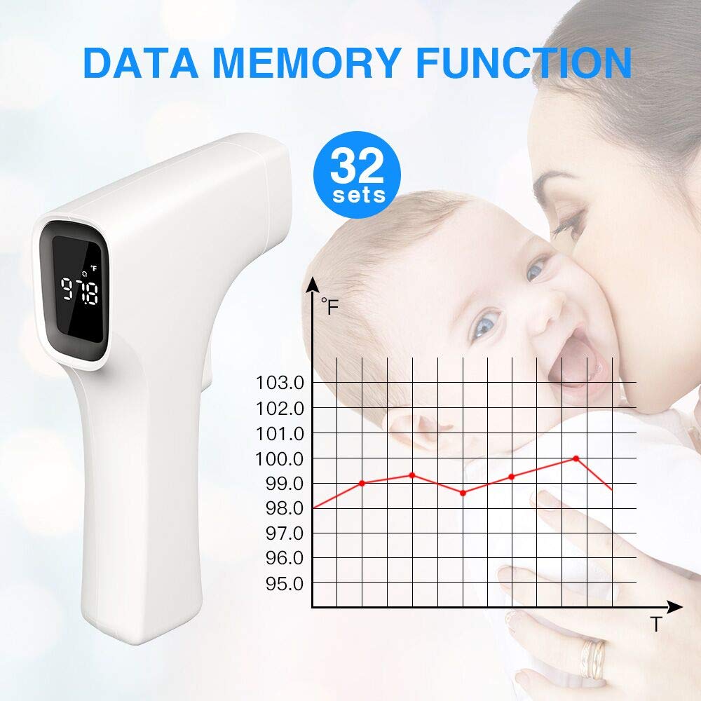 Professional Medical Thermometer Remote Digital Thermometer 15-50MM Infrared Forehead Thermometer with Smart Fever Indicator Memory 32 Readings for Adults Newborns Kids
