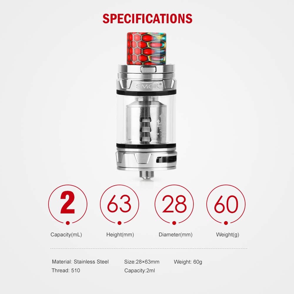 Official SMOK TFV12 Prince Tank (P-Tank 2ml) Atomiser for E Cigarettes, Sub Ohm Cloud Vaping, 3 Coils V12 Prince-Q4 0.4ohm, X6 0.15ohm, T10 0.12ohm, Cobra Resin Driptip, No Nicotine - Sliver