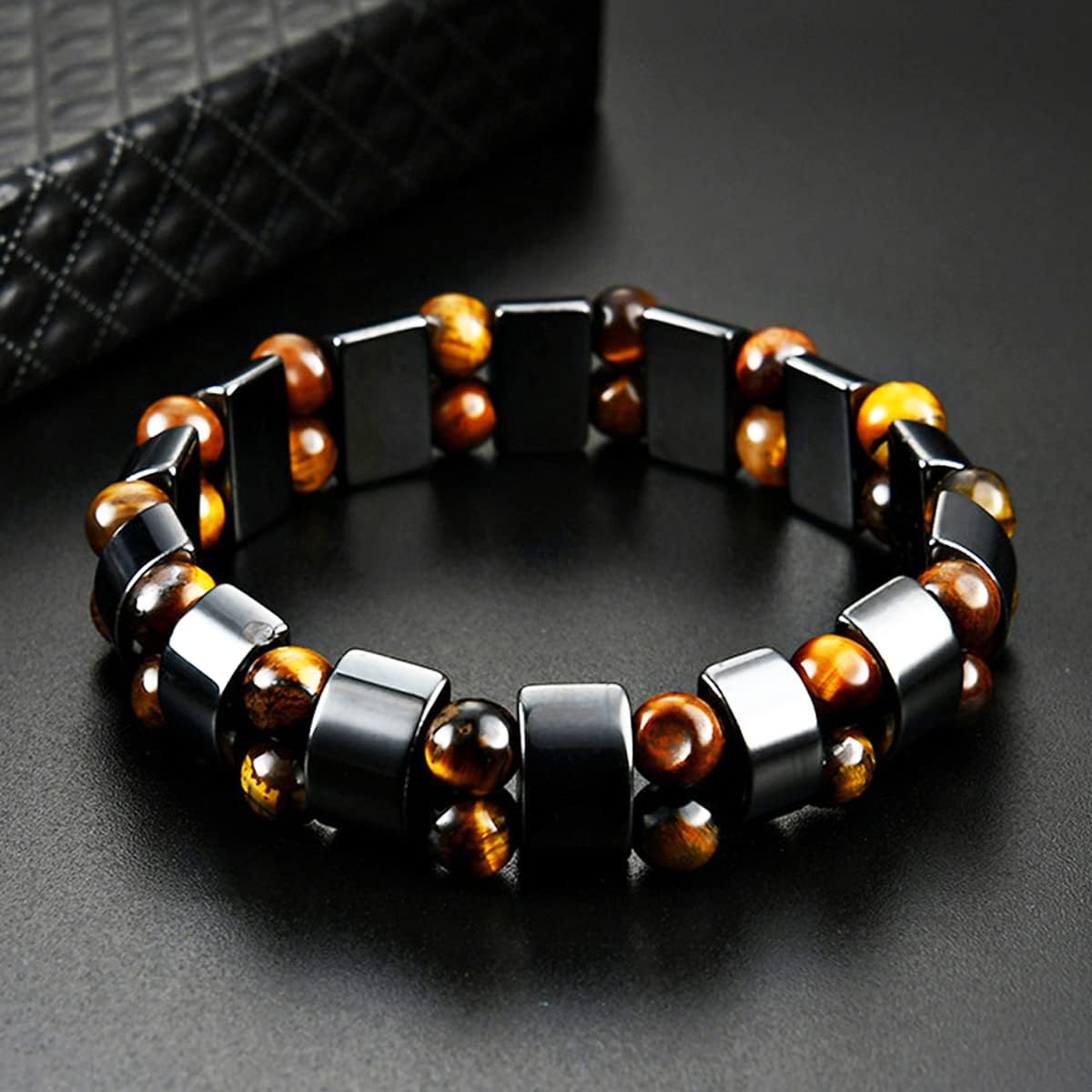 Elastic Magnetic Bracelet, Fashion Tiger Eye Stone Bracelets for Women Men, Health Weight Loss Hematite Jewelry Bracelets for Pain Relief