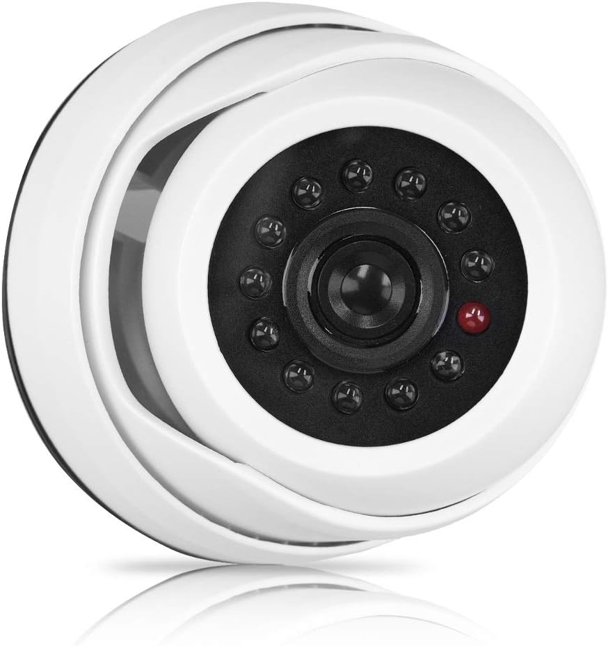 kwmobile Dummy Camera with Light - Fake CCTV Security Surveillance Dome with Flashing LED Lights - Theft Deterrent for Indoor or Outdoor Use - White