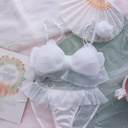 n/a Japanese bra, piano pleats, bow, comfortable, steel ring, sweet and nice underwear(Color : White, Size : 36/80(AB pass cup))