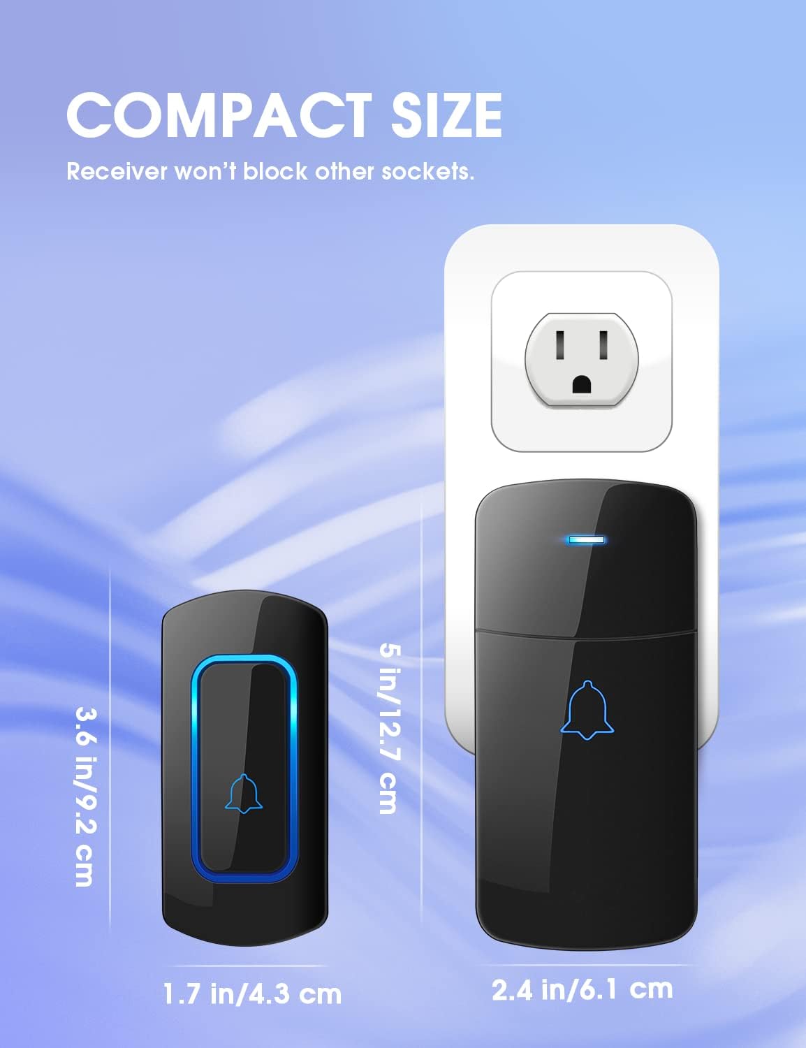 Wireless Doorbell Kit, Door Bell Operating at Over 1300 Feet, Waterproof Door Chime Kit with Two Plug-in Receivers, LED Indicators, 52 Melodies, Easy Setup for Home and Office