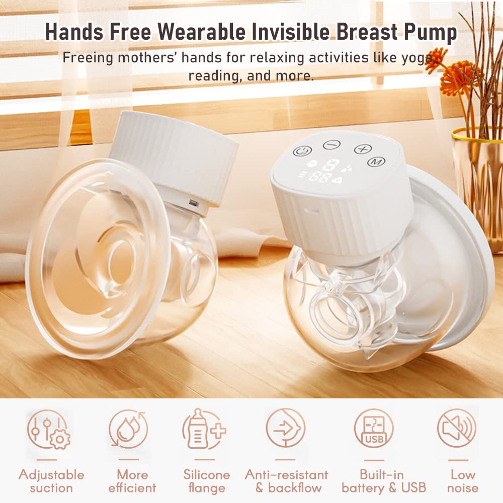 YD-1193 Hands Free Wearable Invisible Breast Pump Portable Painless Low Noise Electric Feeding Pump Modes Suction Levels with Large Display Screen