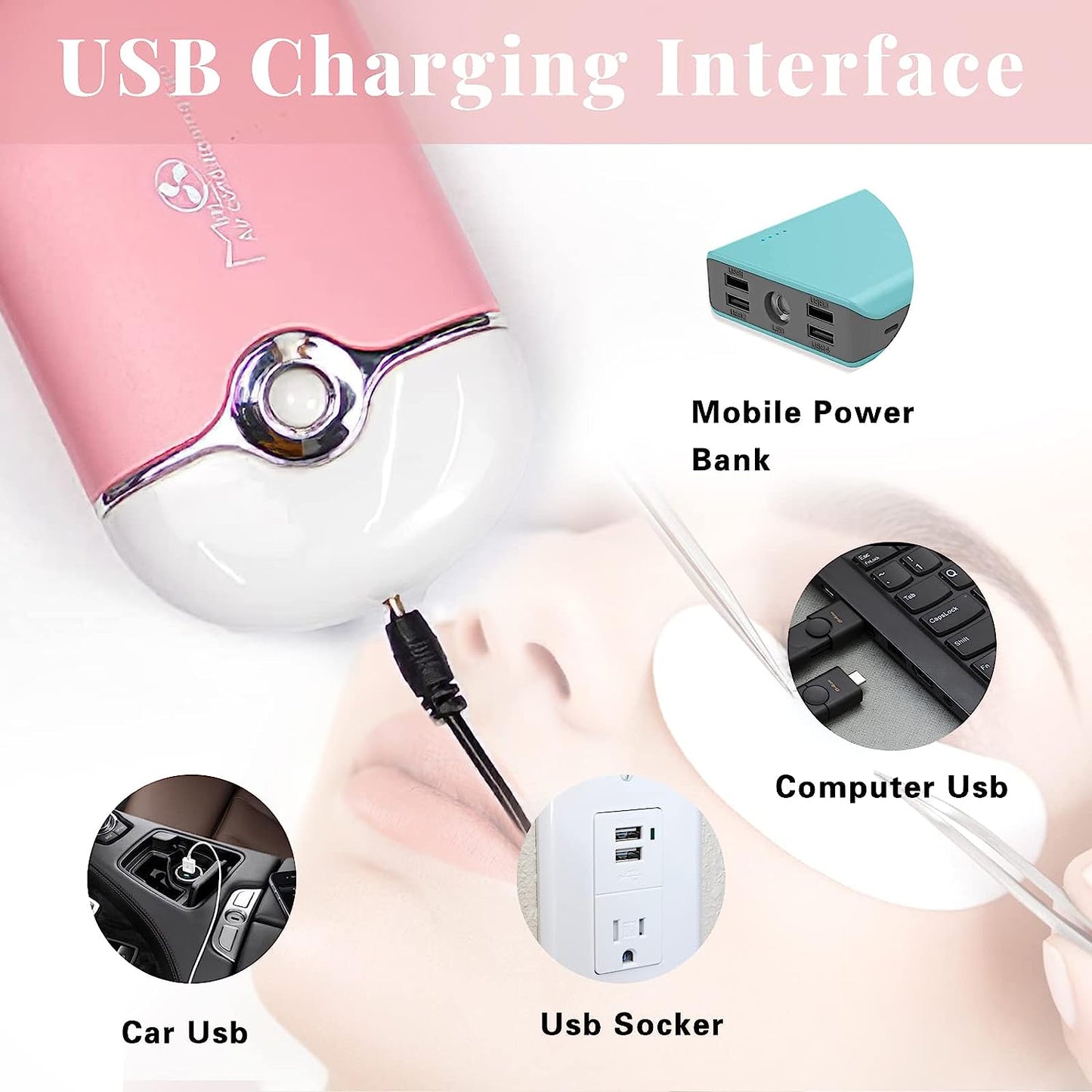 GreenLife® USB Rechargeable Portable Mini Fan Cooling Fan Bladeless Handheld Eyelash dryer Mini Handheld Fan Air Conditioning Blower for Eyelash Extension