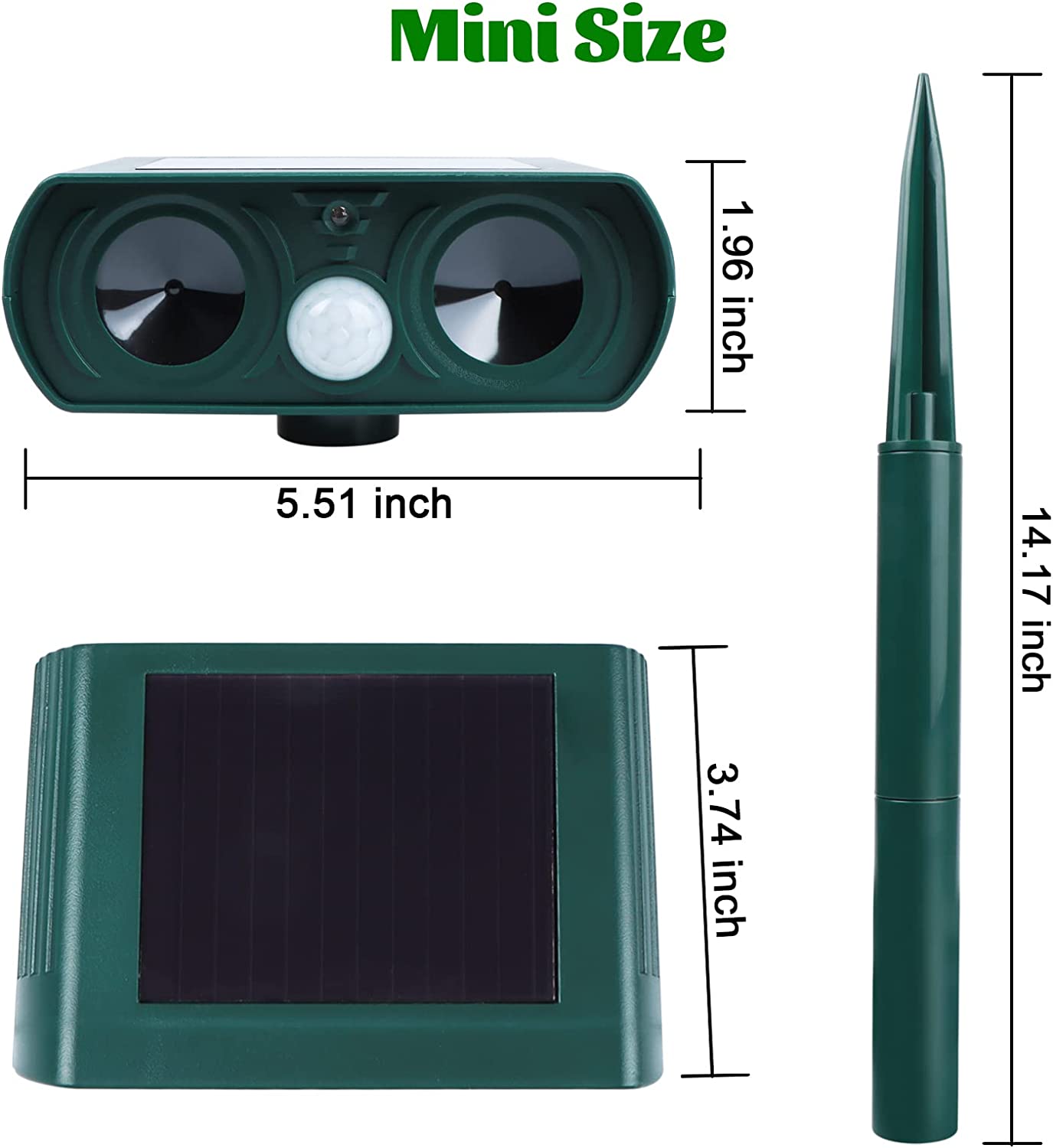 Dark Green Solar Garden Repeller, Waterproof Outdoor Machine, Auto Sensing Tool Set Work on Cat Rabbit, Mole