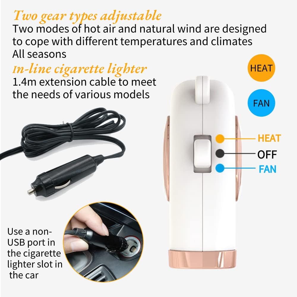 AIATE Car Heater, 2 in1 Fast Car Heater Defroster, 150W 12V Windshield De-Icers, Plug in Automobile Windscreen Fan with Suction Holder for All Cars Portable Electronic Car Heater Auto Heater