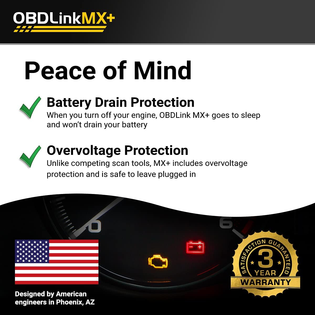 OBDLink® MX+ OBD2 Outstanding Bluetooth Scanner Compatible for iPhone, Android, and Windows works with all 1996 & newer model year cars and light trucks sold in the U.S., including all American, European, and Asian