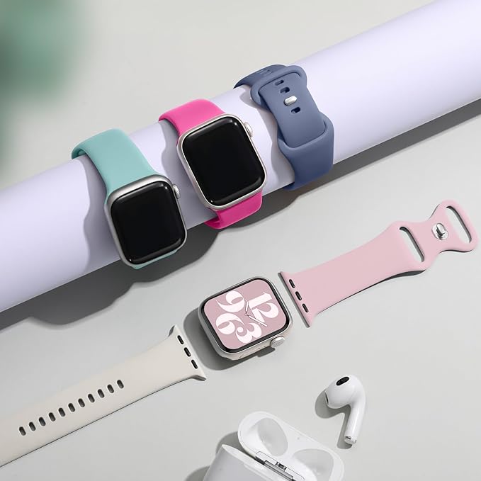 Maledan 5 Pack Soft Silicone Strap - Compatible with Apple Watch Band Series 11 10 9 8 7 6 5 4 3 SE Ultra 3 2 1 Men Women, Breathable Sport Strap for Apple Watch iWatch 49mm 46mm 45mm 44mm 42mm 41mm 40mm 38mm