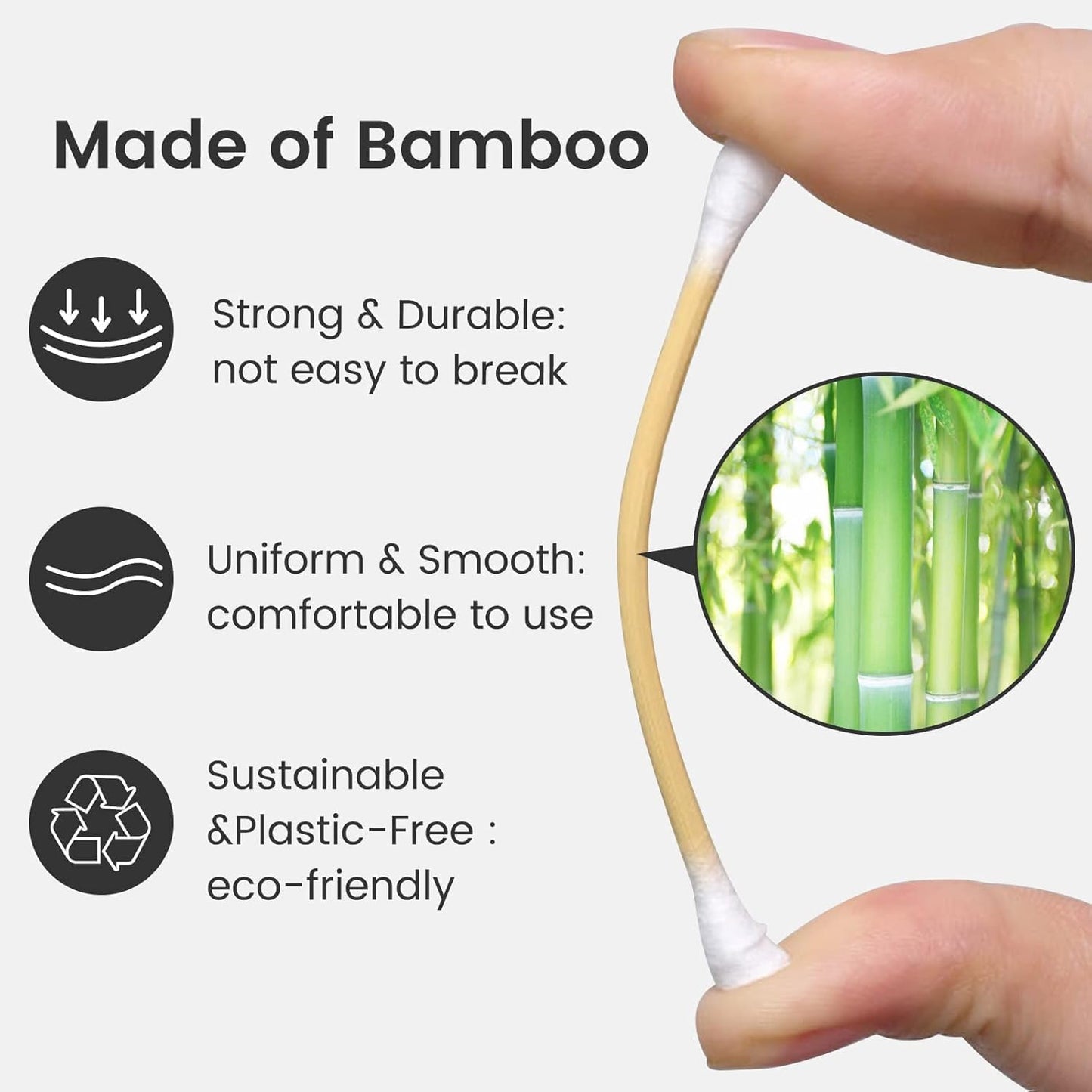 Bamboo Cotton Buds 500 Pcs Double Tipped Cotton Swabs - Biodegradable Eco-Friendly Strong Wooden Sticks Round Tips Ear Buds - Qtips Wooden Cotton Buds for Baby Care, Makeup, Ear Cleaning