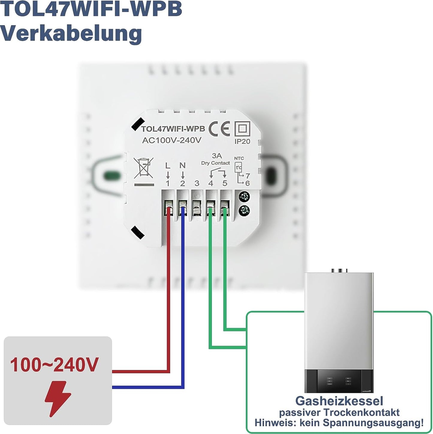 Beok Tuya Smart Thermostat Heating Thermostat Room Thermostat WiFi Thermostat Intelligent Wall Thermostat for Gas/Water Boiler Underfloor Heating Compatible Alexa, Google 3A TOL47WIFI