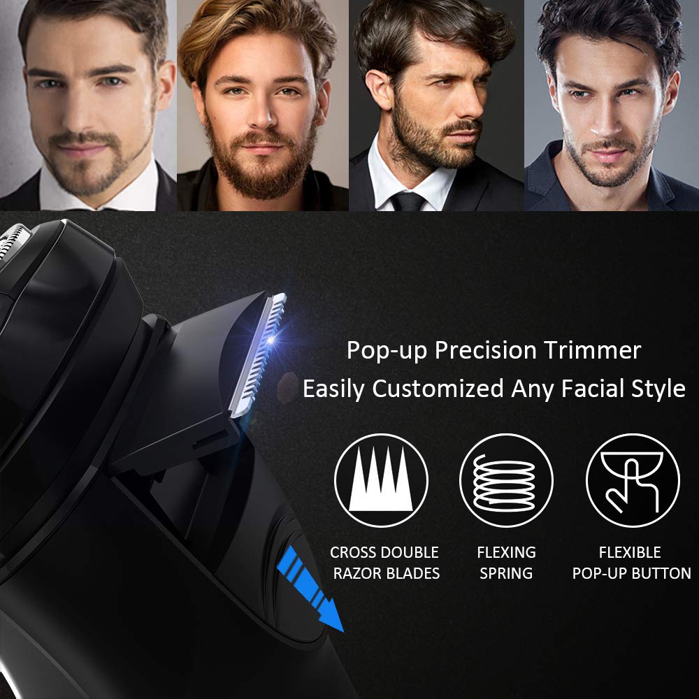 Electric Rotary Shaver,FLYCO Electric Shaver Wet & Dry Rotary Shavers for Men 100% Waterproof Rotary Razor Three independently-Floating Heads with The Pop-up Trimmer (Black)